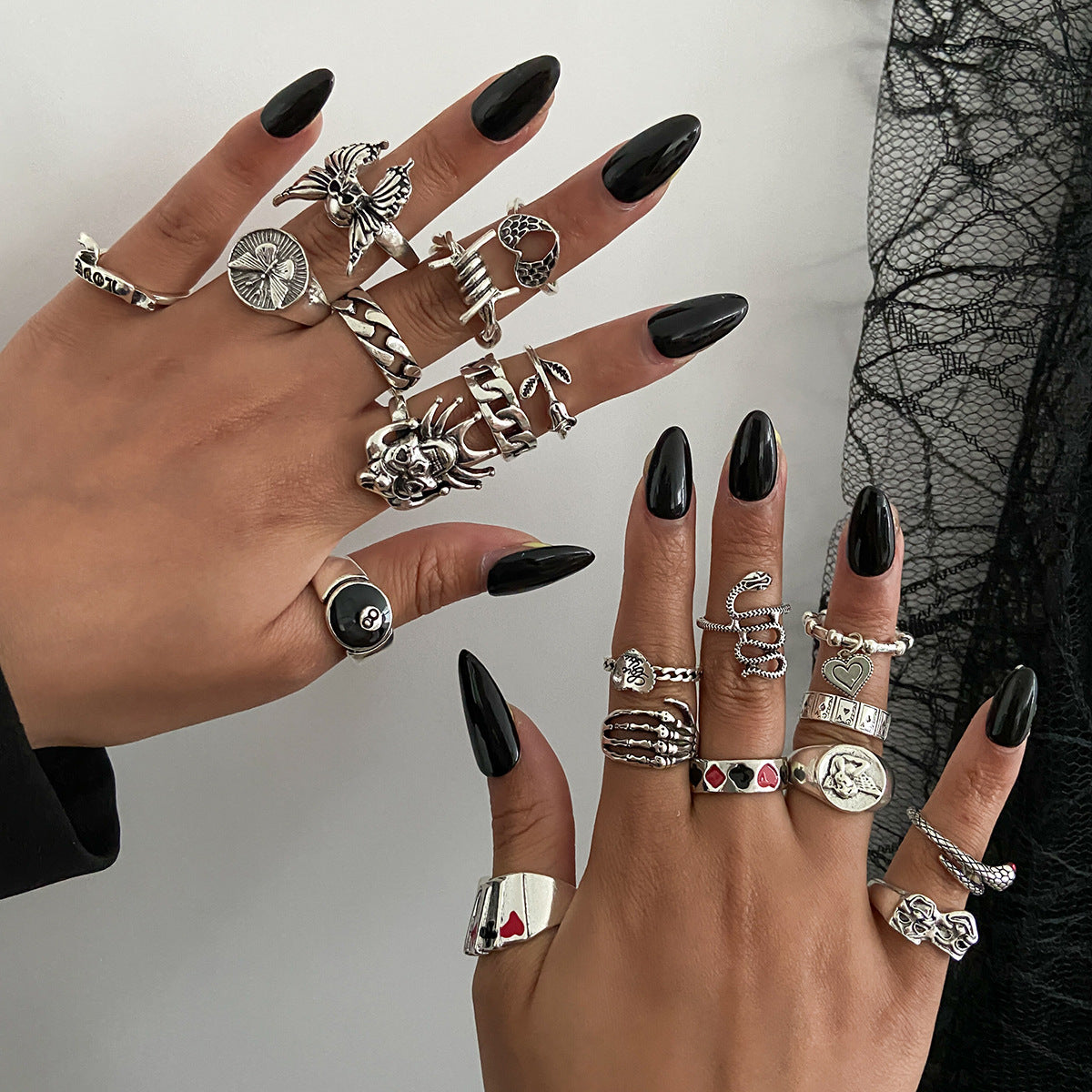 Wholesale  Carved Dark Ghost Snake Ring Set